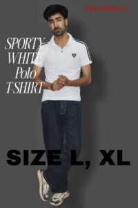 Sporty white polo-style shirt (L SIZE). sporty white polo style shirt (l size).